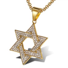 Colar pingente hexagrama da estrela europeia, colar dourado de aço inoxidável, ostentoso, hip hop, rapper, jóias para homens 2024 - compre barato