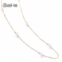 BAIHE-perlas naturales de agua dulce, oro amarillo de 18K, 3,5-4mm, joyería de boda de moda, regalo, collares perlas 2024 - compra barato