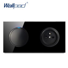 Wallpad-Interruptor de vidrio templado L6, 1 entrada y 2 vías, enchufe de pared francés, toma de corriente eléctrica, diseño redondo de 16A, color negro 2024 - compra barato