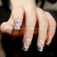 100pcs Art Nail Sticker With White Flower Lace Beauty Design Patterns Nail Stickers Manicure Tips 3D Nail Art Decorations 2024 - buy cheap