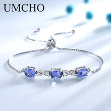 UMCHO Oval Created Tanzanite Gemstone Bracelets & Bangles Real 925 Sterling Silver Charm Bracelets For Women Free Expansion 2024 - buy cheap