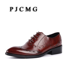 PJCMG/роскошные фирменные мужские итальянские деловые туфли-мокасины из натуральной кожи на шнуровке с вырезами; цвет черный, красный; однотонные модельные Свадебные офисные туфли 2024 - купить недорого