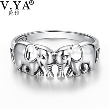 V. ya anéis de prata esterlina 925 estilo vintage s925 anel de prata sólido elefante animal fofo joias femininas tamanho us 2024 - compre barato