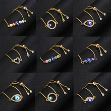 Pulsera de moda para mujer, brazalete de cadena ajustable con diseño de ojo turco de oro y Ojo Azul, joyería de fiesta 2024 - compra barato