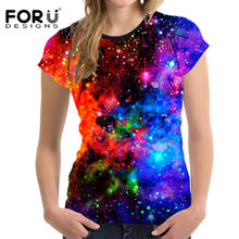 FORUDESIGNS Blue 3D Galaxy Print Women T Shirt Universe Star Woman Casual Short Sleeved Shirts Crop Tops Female Bodybuidling Tee 2024 - buy cheap