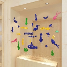 Diver Submarine 3D acrylic three-dimensional wall stickers Children's room bathroom Bedroom Cartoon ocean Wall decoration 2024 - buy cheap