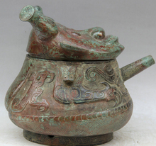 song voge gem S2196 12" Old Chinese Bronze Beast Human Face Head Water Vessel Wine Tea Pot Flagon 2024 - buy cheap