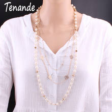 Tenande Temperament Jewelry Joias Simulated Pearl Necklace For Women Long Multilayer Beads Hollow Flower Sweater Necklaces Colar 2024 - buy cheap