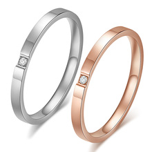 Hot Sale Simple Thin Titanium Ring Cubic Zirconia Tail Ring for Women Smooth Engagement Wedding Ring Rose Gold Color Jewelry 2024 - buy cheap