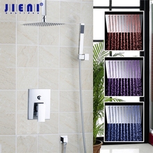 JIENI-Juego de ducha de lluvia montado en la pared, cabezal de ducha cuadrado de acero inoxidable con LED, grifo cromado, 8 pulgadas 2024 - compra barato
