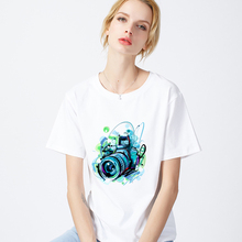Harajuku-Camiseta blanca de manga corta con cuello redondo para mujer, ropa para mujer, camiseta estampada con cámara dibujada a mano, camiseta de verano 2019 2024 - compra barato
