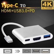 50pcs USB 3.1 Type C to HDMI 4K PD USB-C USB 3.0 Type-C  USB3.0 HUB 3 IN 1 Adapter For Apple Macbook pro samsung huawei 2024 - buy cheap