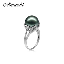 AINUOSHI 925 Sterling Silver Leaves Shaped Pearl Rings Tahitian Pearls 11-12mm Round Pearl Wedding Engagement Anniversary Rings 2024 - buy cheap