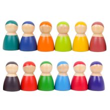 Juego Montessori de 12 muñecos de amigos del Arcoíris, figuras de personas de madera, juguete para bebé, pintura de seguridad ambiental 2024 - compra barato