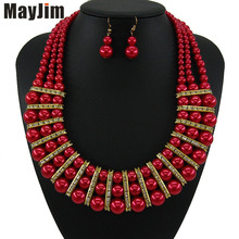 MayJim Statement 2019 fashion big red Pearl jewelry sets Handmade gold chain african nigerian crystal bead dubai jewelry sets 2024 - buy cheap