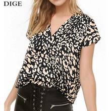 Women's blouse 2019 Summer Sexy V Neck Chiffon Tops Casual Leopard Print Short Sleeve Tunic Shirt Plus Size blouse femme 2024 - buy cheap