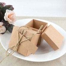 Caja de papel Kraft Retro Para dulces, caja de regalo de boda con cuerda de yute y etiqueta para decoración de boda, 100 unids/lote 2024 - compra barato