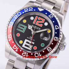 Bliger 40 мм черный циферблат Светящееся Стекло saphire; синий и красный ободок GMT автоматическое движение мужской watch-BA25 2024 - купить недорого
