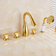 Bathtub Faucets Brass Golden Finish Luxury 5 Hole Bathroom Faucet Set Rainfall Shower Hand Basin Facucet Hot and Cold Mixer Taps 2024 - buy cheap