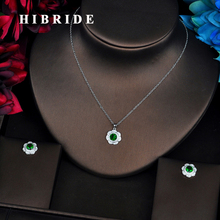 HIBRIDE Trendy Green Flower Shape Link Chain Pendant Women Bridal Jewelry Sets Necklace Sets Earings Fashion Jewelry N-545 2024 - buy cheap