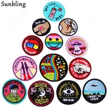 Sunbling 1 PC Round Embroidered Patches for Clothing DIY Stripes Applique Clothes Stickers Iron on Creative Badges Patches 2024 - buy cheap