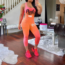 Sexy Pink Letter Print Tracksuits Women Two Piece Set Women Plus Size Tracksuit Summer Slimming Casual Pant Suits Sets Outfits 2024 - buy cheap