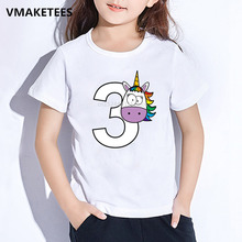 Camiseta estampa unicórnio feliz aniversário infantil hkp5239, camiseta com estampa de 1-9 para meninos e meninas, roupa engraçada 2024 - compre barato