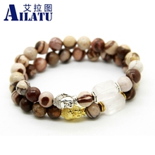 Ailatu Wholesale Australian Zebra & Pink Crystal Stone Beads Religious Buddha Fashion Bracelet 2024 - buy cheap