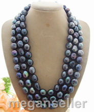 Collar de perlas cultivadas de agua dulce barrocas negras de 12-13MM, tamaño raro, 50" 2024 - compra barato