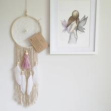 Tapiz de macramé anudado a mano de estilo nórdico, decoración de pared de algodón hecho a mano, atrapasueños con plumas, estilo bohemio para boda 2024 - compra barato