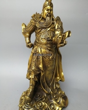 Estátua de guan gong deus da guerra chinesa esculpida em latão com 18 polegadas dragão armor guerreiro leopardo 2024 - compre barato