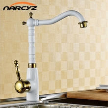 Basin Sink Faucet White paint with Gold polish single handle brass Crane Kitchen Faucet Basin Mixer Taps Bathroom Crane W3022 2024 - buy cheap