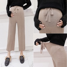 New maternity pants spring wide leg pants pleated retro gentle wind knit high waist drape pregnant stomach lift pants 2024 - buy cheap