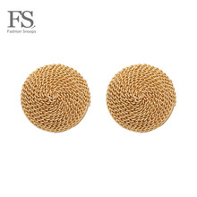 FASHIONSNOOPS ZA Round Metal Stud Earrings For Women Golden Color Vintage Women Maxi Statement Earrings Fashion Party Jewelry 2024 - buy cheap