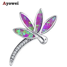 Ayowei presente de festa feminino libélula desgin, colar pingente opala de fogo rosa e opala de prata estampado op811a 2024 - compre barato