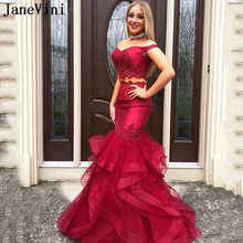 JaneVini Elegant Burgundy Mermaid Prom Dress Two Piece 2019 Sweetheart Lace Appliques Beaded Tulle Ruffles Women Formal Dresses 2024 - buy cheap