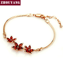 Zyh022 pulseira com três pingentes flor vermelha ouro rosa cristais 2024 - compre barato
