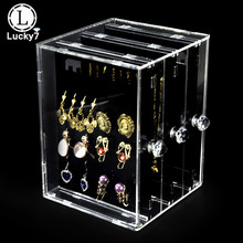 Organizador de joias de cristal transparente com 3 gavetas, prateleira acrílica, brincos, colar, cabide, caixa de mostruário 2024 - compre barato
