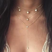 Women Crystal Necklaces & Pendants 3 Multi Layer Necklace Star Tassel Charm Choker Necklace For Women Gold Long Collier Femme 2024 - buy cheap