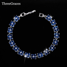 Threegrts pulseira e bracelete de cristal cz azul real elegante marca cc bracelete para mulheres diário br021 2024 - compre barato