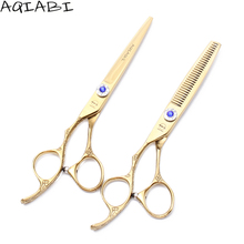 A8002 5.5'' Left Hand 440C AQIABI Golden Salon Hair Scissors Hairdresser's Scissors Cutting Shears Thinning Scissors Barber Shop 2024 - buy cheap