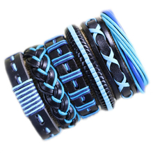 Wholesale 6pcs/lot Surfer Bracelets bangles wristband handmade braided wrap genuine leather bracelet men Pulseira Masculina S69 2024 - купить недорого
