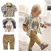 Retail fashion clothes set kids suits baby boys clothing sets 3pcs high quality plaid shirt+ hoodies + pants child free shipping 2024 - buy cheap