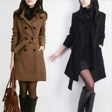 Abrigo largo de lana para mujer, chaqueta cortavientos con lazo, talla grande, a la moda, otoño e invierno, W665, 2021 2024 - compra barato