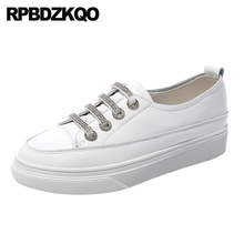 Zapatillas deportivas con plataforma para mujer, zapatos planos con suela gruesa y diamantes de imitación, color blanco 2024 - compra barato