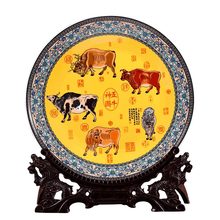 Diameter 35cm Jingdezhen Five Oxen decorative plate Jingdezhen porcelain hanging plate decorative plate five cow picture plate 2024 - buy cheap