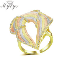 Mytys-anillo de oro de tres tonos con forma de flor de hoja hueca para mujer, accesorios de moda y joyería de alta calidad con tecnología de chorro de arena, R2060 2024 - compra barato