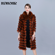 Hdhohr casaco de pele de raposa prateada, novo casaco feminino de pele real de alta qualidade, 2021 cm de comprimento, colorido, genuíno de raposa, casaco de inverno 100% 2024 - compre barato