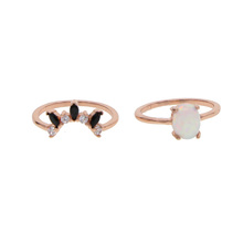 elegant wedding ring rose gold color paved opal cz black color ring for lady party delicate dainty 2pc ring set 2024 - buy cheap