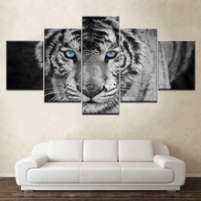 Papel de parede 5 peças com os olhos azuis tigre, poster artístico modular moderno para decoração de casa e sala de estar 2024 - compre barato